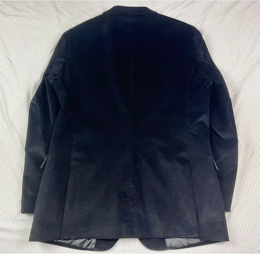 Stafford Mens Black Corduroy Blazer Classic Fit Sport Coat 46L Elbow Patches‎